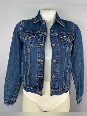 Levi's Jean Trucker Jacket Women’s XS Blue Denim Stars Studded Classic Y2K